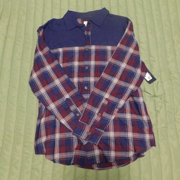 Navy Plaid L Button Down Shirt NWT - Picture 4 of 6